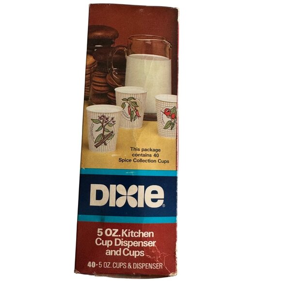 Vintage 1984 Dixie 5 Oz Kitchen Cup Dispenser & Cups Spice Design Collection NOS - Picture 2 of 9